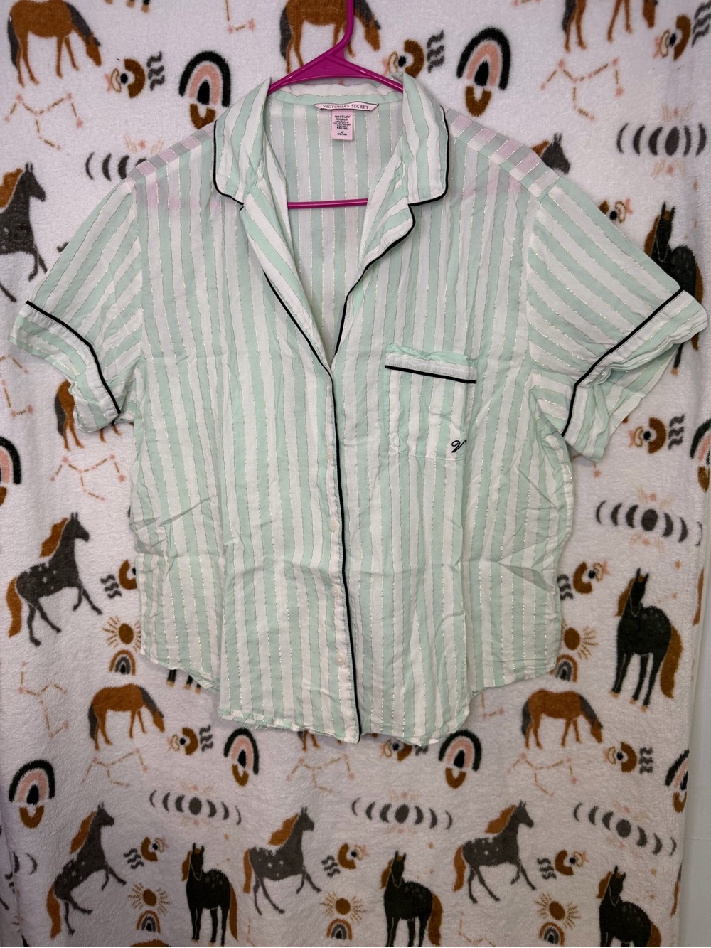 Victoria's Secret Mint and White Striped Short-Sleeve PJ top